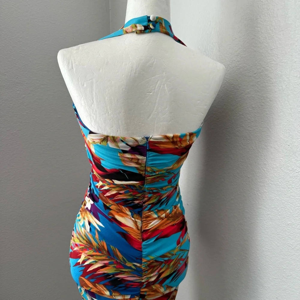 Boston Proper Bodycon Tropical‎ Floral Travel Halter Dress Size 6 NWOT Vacation